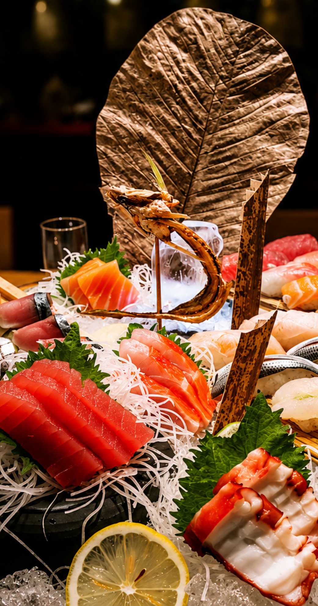 Sashimi, shellfish and seasonal seafood in the original editorial photography